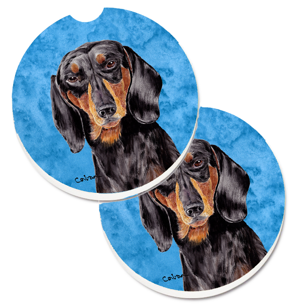 Blue Dachshund Set of 2 Cup Holder Car Coaster