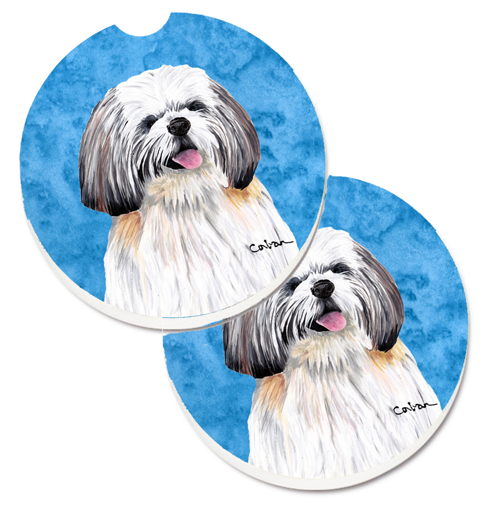 SC9128BUCARC Blue Shih Tzu Set of 2 Cup Holder Car Coaster