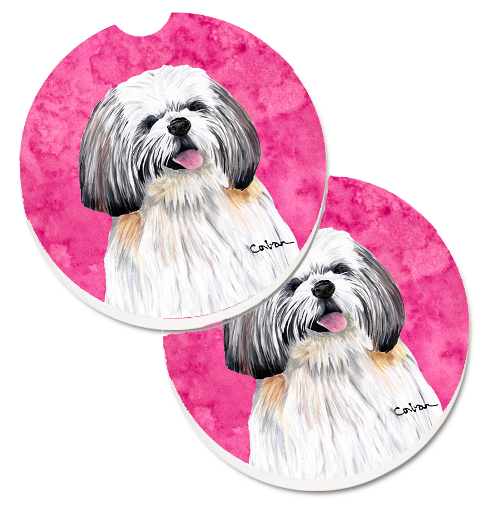 Pink Shih Tzu Set of 2 Cup Holder Car Coaster