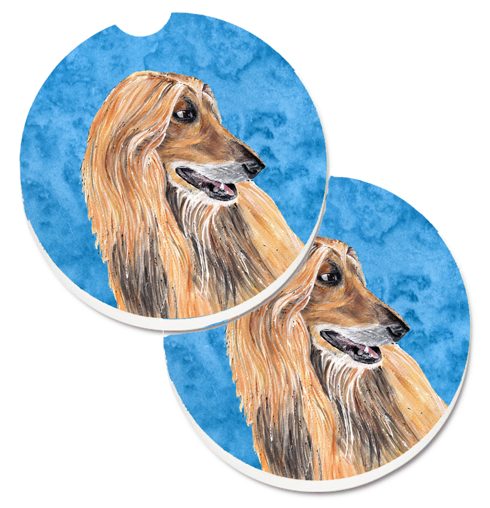 Blue Afghan Hound Set of 2 Cup Holder Car Coaster