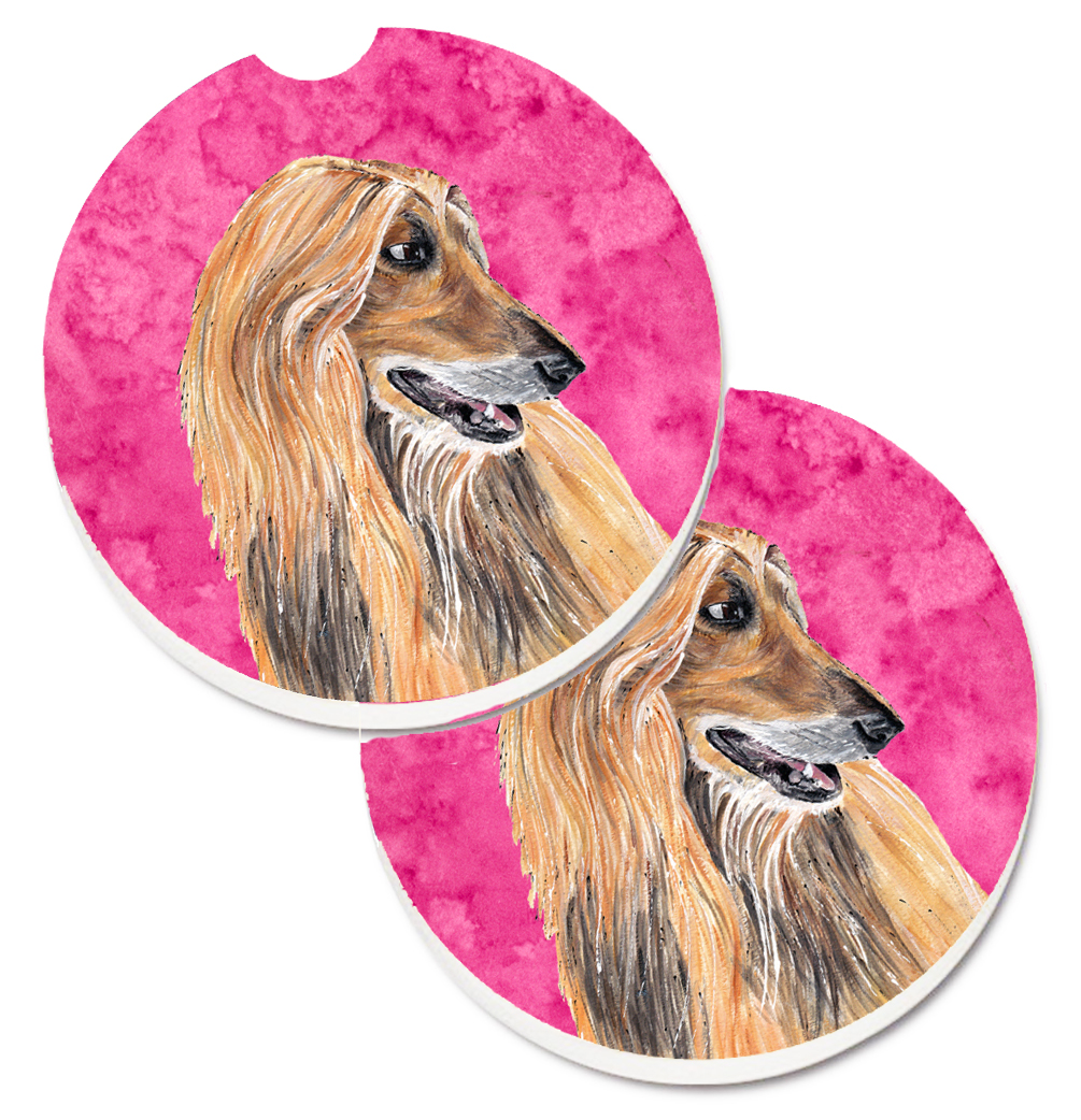 SC9509PKCARC Pink Afghan Hound Set of 2 Cup Holder Car Coaster