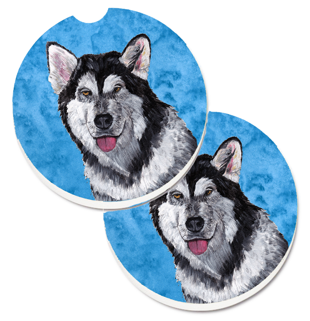 Blue Alaskan Malamute Set of 2 Cup Holder Car Coaster