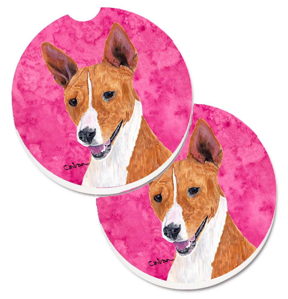 Pink Basenji Set of 2 Cup Holder Car Coaster