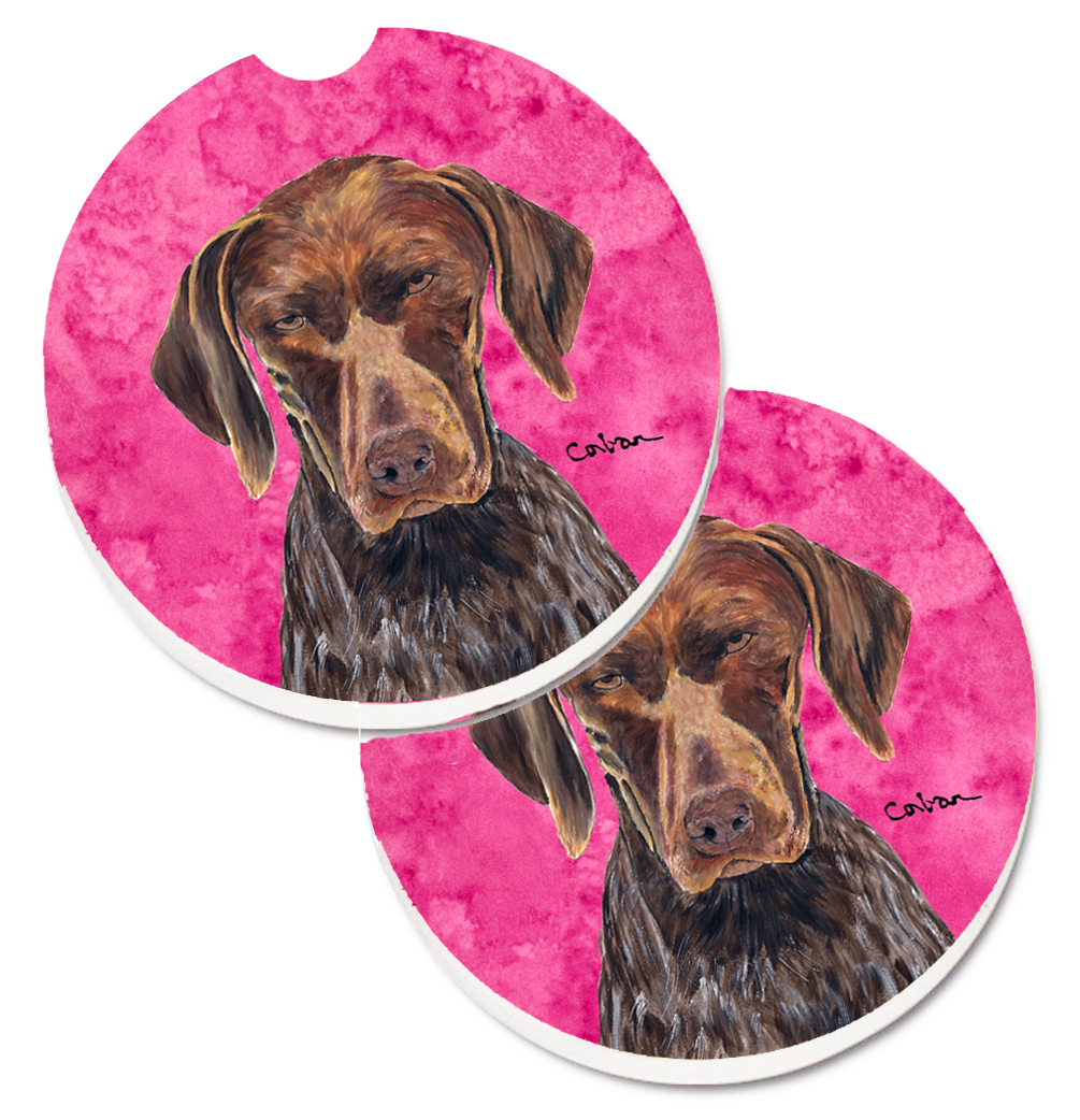 Pink German Shorthaired Pointer Set of 2 Cup Holder Car Coaster