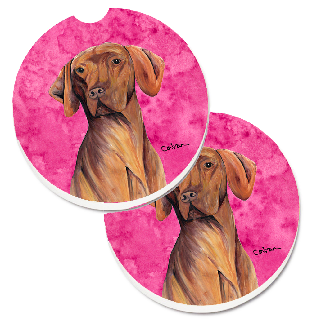 Pink Vizsla Set of 2 Cup Holder Car Coaster