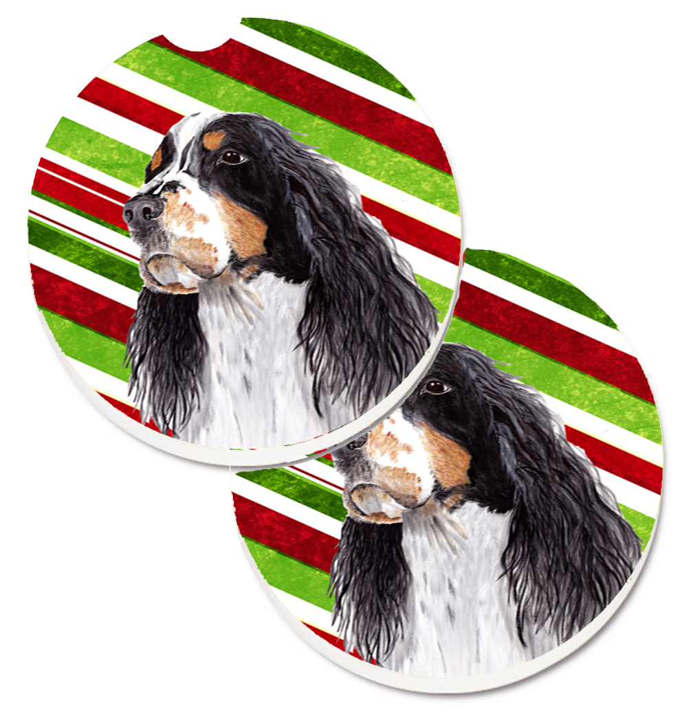 SC9321CARC Springer Spaniel Candy Cane Holiday Christmas Set of 2 Cup Holder Car Coaster
