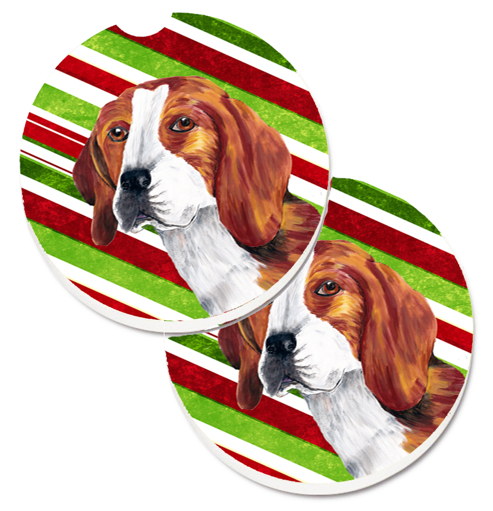 Beagle Candy Cane Holiday Christmas Set of 2 Cup Holder Car Coaster