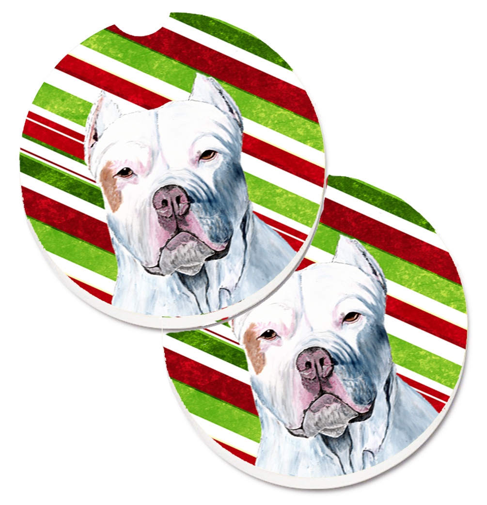 Pit Bull Candy Cane Holiday Christmas Set of 2 Cup Holder Car Coaster