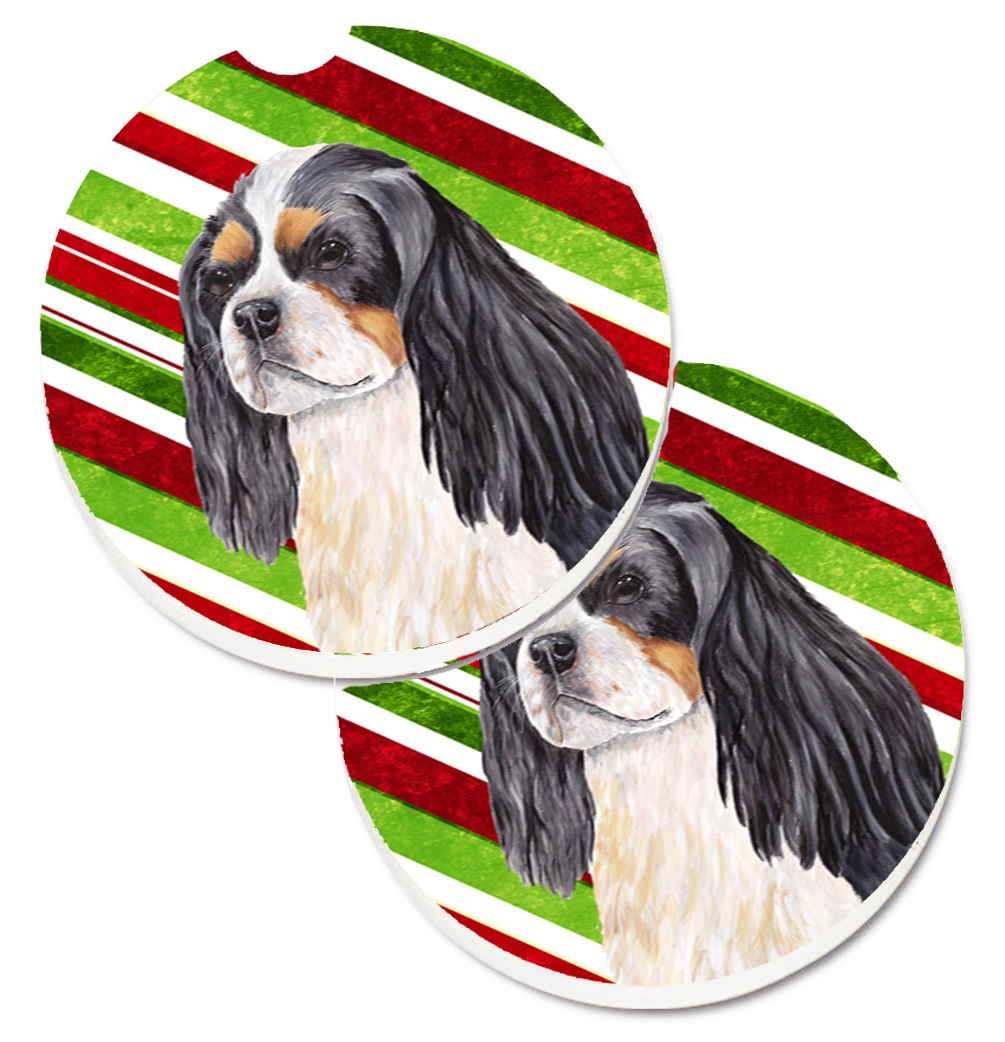 Cavalier Spaniel Candy Cane Holiday Christmas Set of 2 Cup Holder Car Coaster