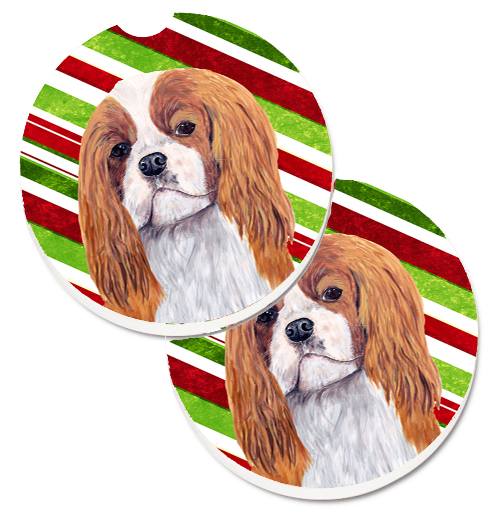 Cavalier Spaniel Candy Cane Holiday Christmas Set of 2 Cup Holder Car Coaster