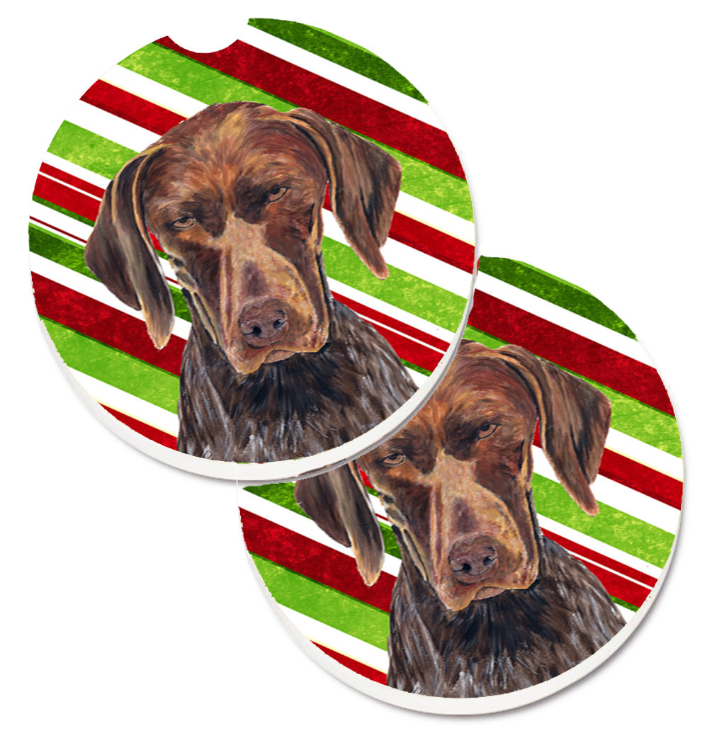 SC9355CARC German Shorthaired Pointer Candy Cane Holiday Christmas Set of 2 Cup Holder Car Coaster