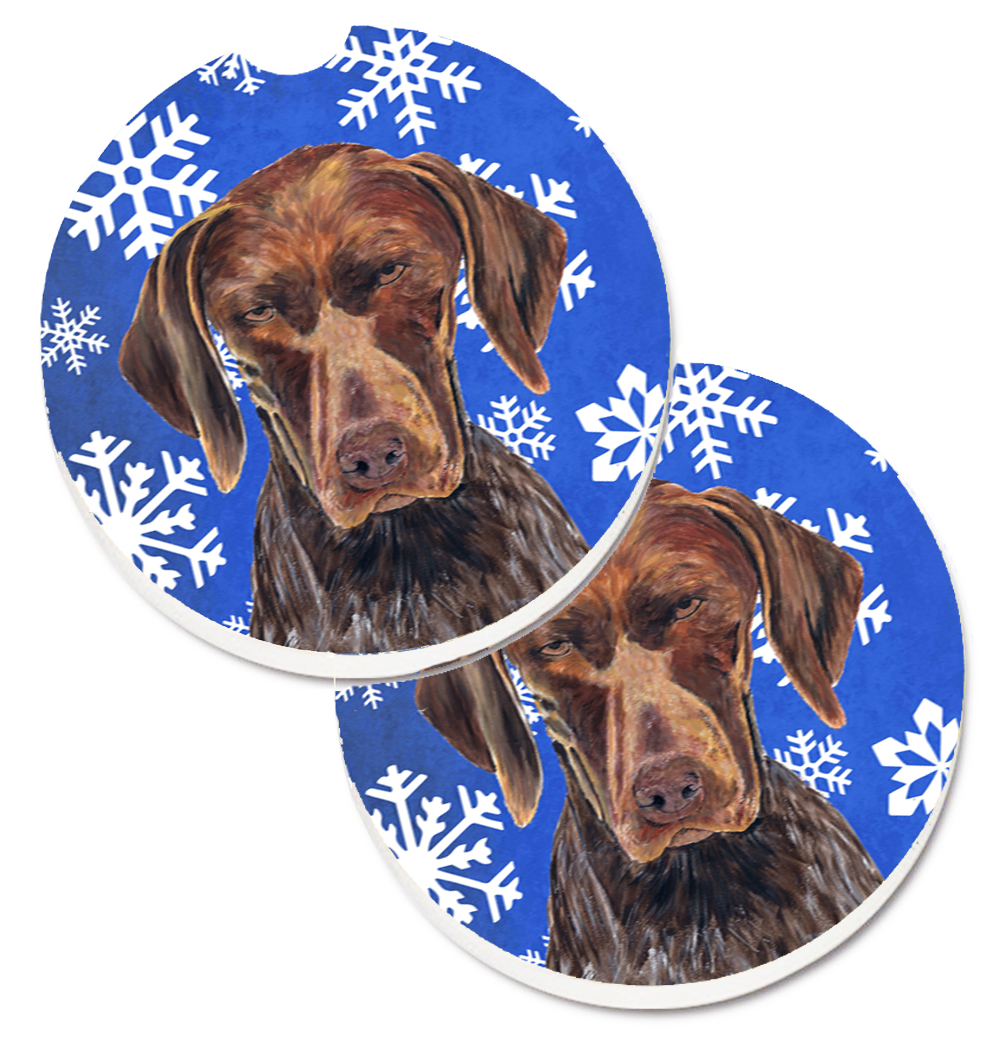 SC9395CARC German Shorthaired Pointer Winter Snowflakes Holiday Set of 2 Cup Holder Car Coaster