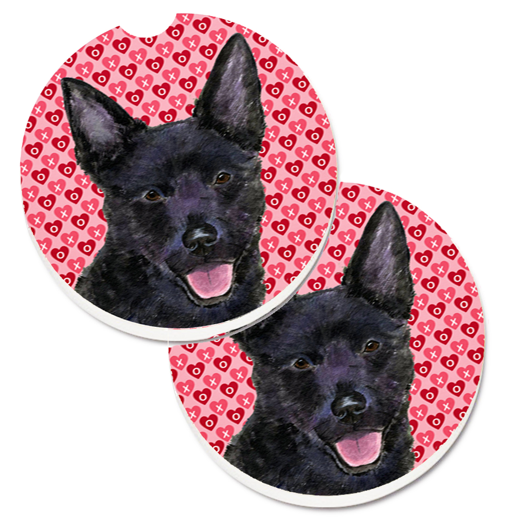 SS4498CARC Australian Kelpie Hearts Love Valentines Day Set of 2 Cup Holder Car Coaster