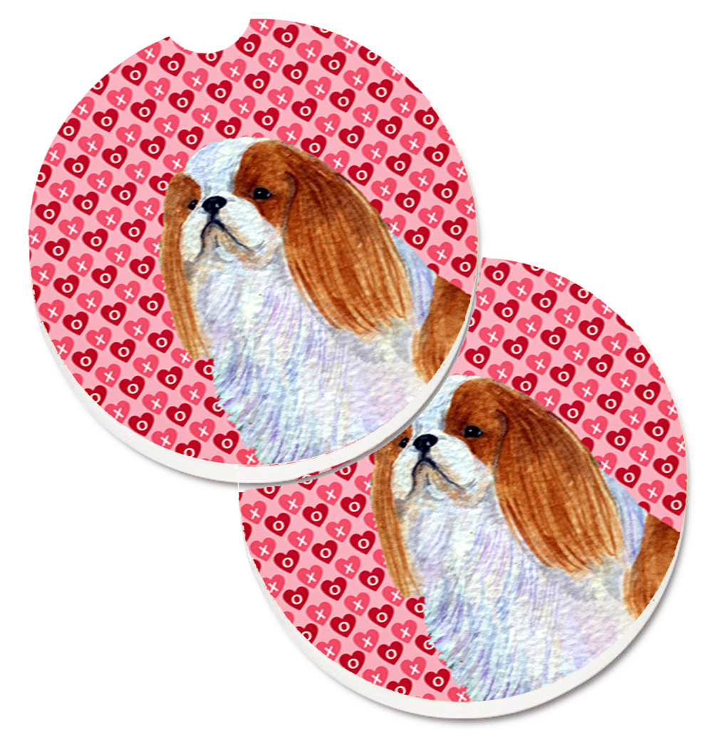 SS4507CARC English Toy Spaniel Hearts Love & Valentines Day Portrait Set of 2 Cup Holder Car Coaster
