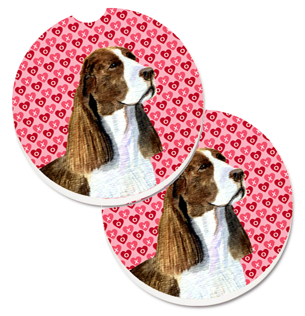 SS4513CARC Springer Spaniel Hearts Love Valentines Day Set of 2 Cup Holder Car Coaster