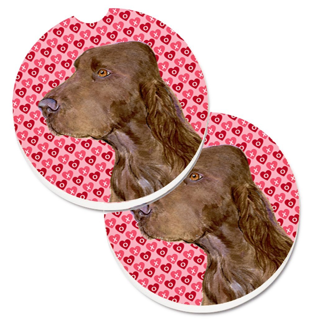 SS4525CARC Field Spaniel Hearts Love & Valentines Day Portrait Set of 2 Cup Holder Car Coaster