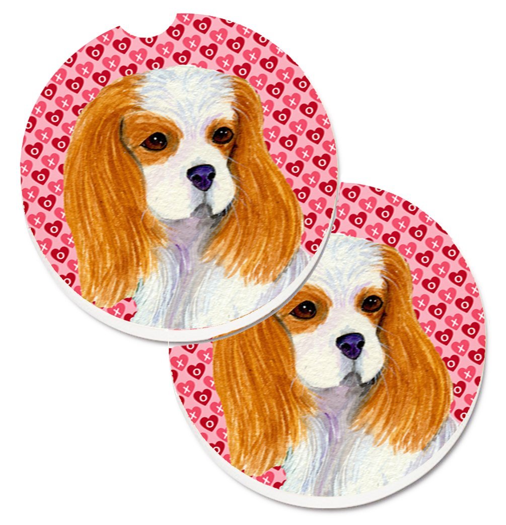 SS4527CARC Cavalier Spaniel Hearts Love & Valentines Day Portrait Set of 2 Cup Holder Car Coaster