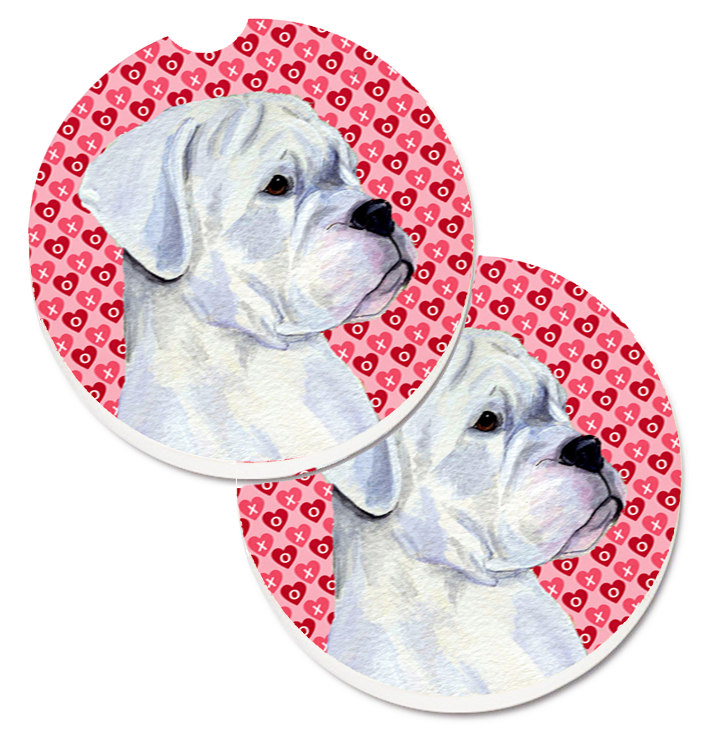SS4509CARC Boxer Hearts Love & Valentines Day Portrait Set of 2 Cup Holder Car Coaster