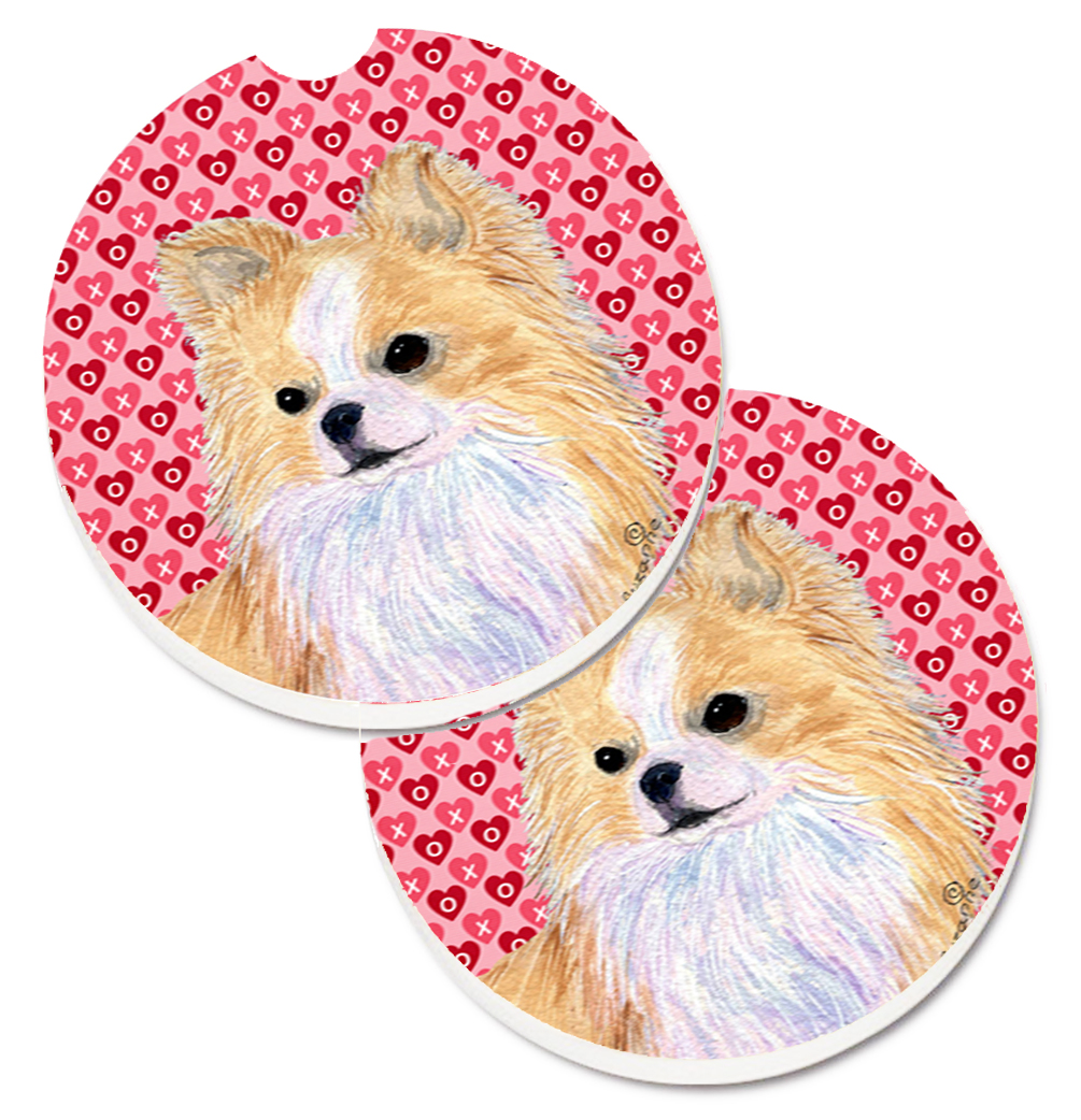 Chihuahua Hearts Love & Valentines Day Portrait Set of 2 Cup Holder Car Coaster