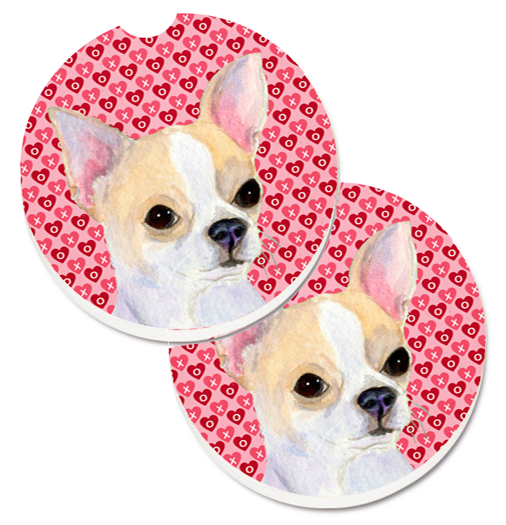 Chihuahua Hearts Love & Valentines Day Portrait Set of 2 Cup Holder Car Coaster
