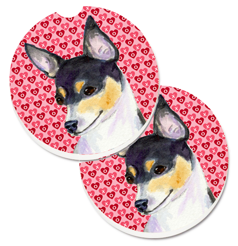 SS4518CARC Chihuahua Hearts Love & Valentines Day Portrait Set of 2 Cup Holder Car Coaster