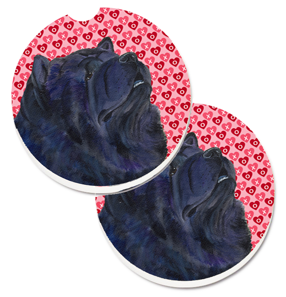 Chow Chow Hearts Love & Valentines Day Portrait Set of 2 Cup Holder Car Coaster