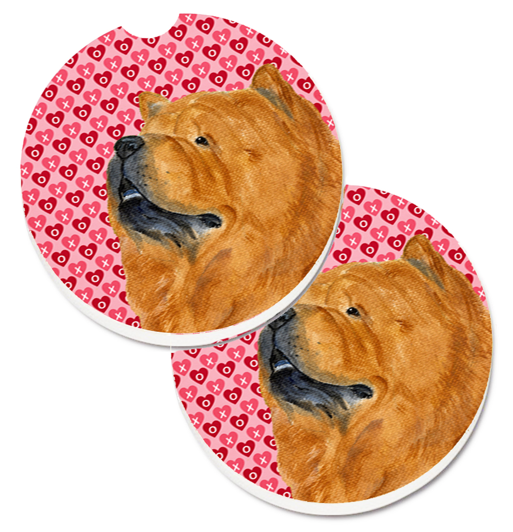 SS4502CARC Chow Chow Hearts Love & Valentines Day Portrait Set of 2 Cup Holder Car Coaster