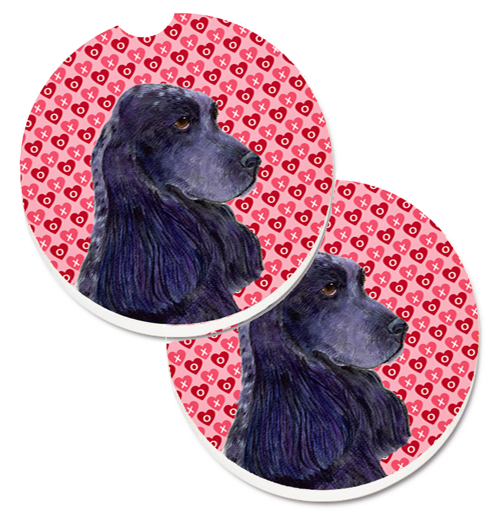 SS4471CARC Black Cocker Spaniel Hearts Love Valentines Day Set of 2 Cup Holder Car Coaster