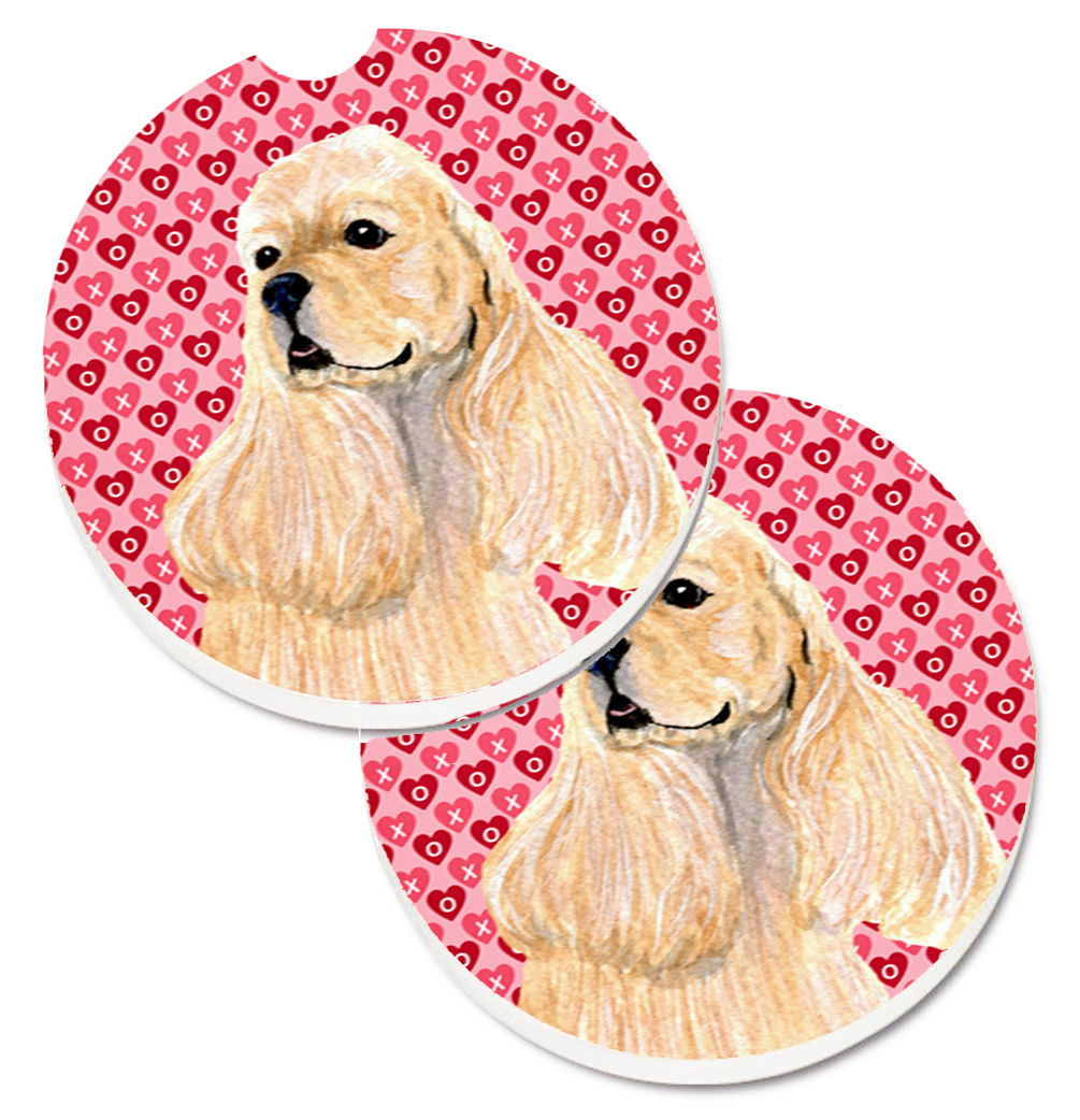 SS4522CARC Buff Cocker Spaniel Hearts Love Valentines Day Set of 2 Cup Holder Car Coaster