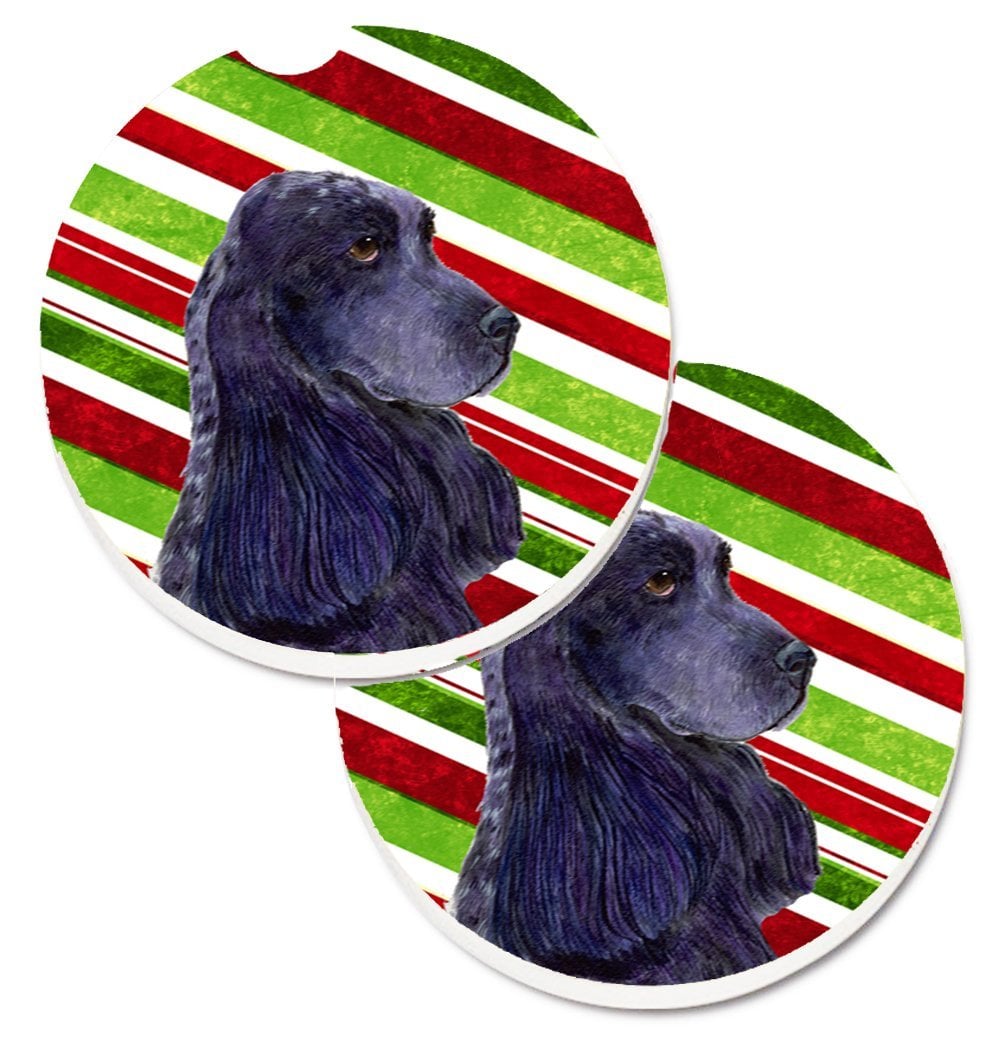 Cocker Spaniel Candy Cane Holiday Christmas Set of 2 Cup Holder Car Coaster