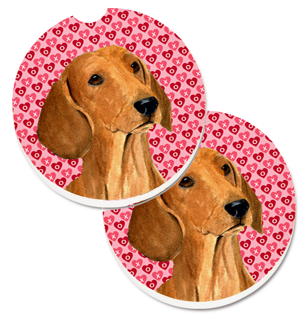SS4487CARC Dachshund Hearts Love & Valentines Day Portrait Set of 2 Cup Holder Car Coaster
