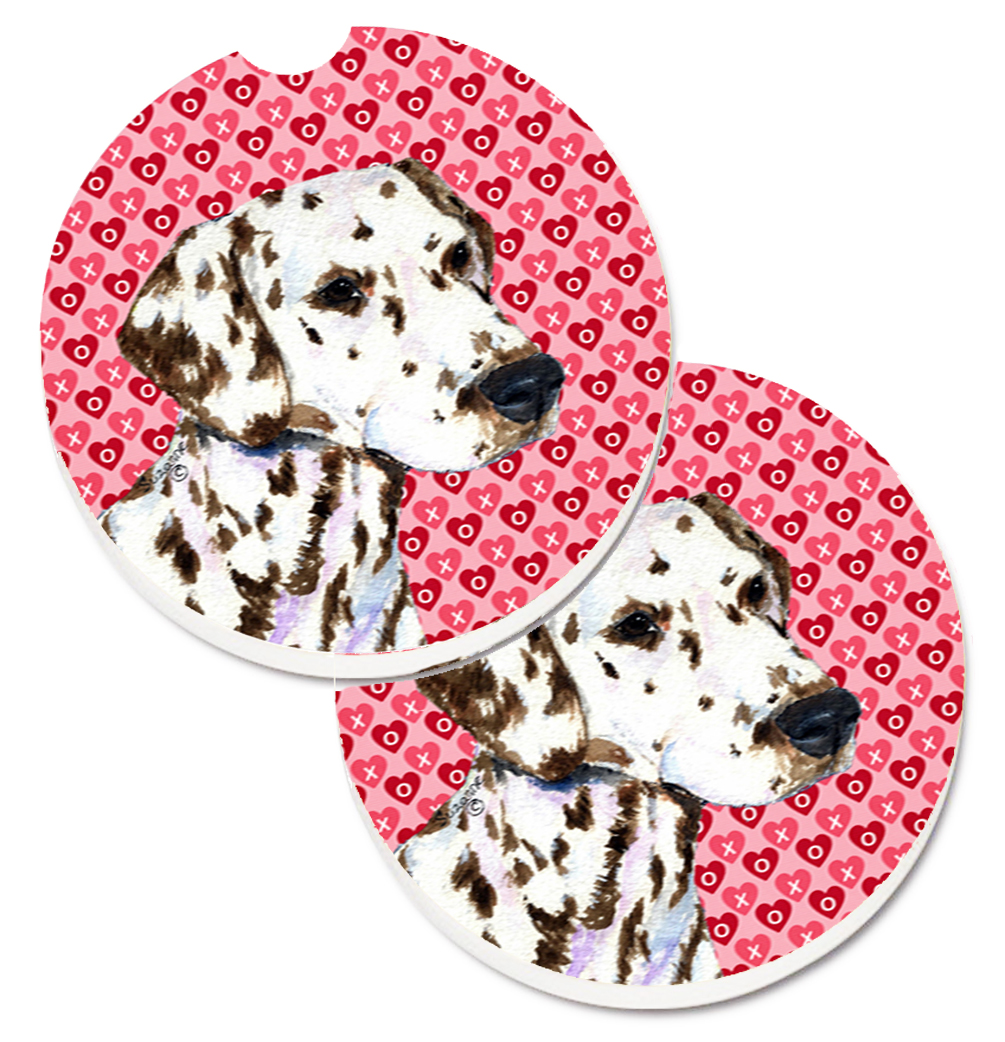 SS4469CARC Dalmatian Hearts Love & Valentines Day Portrait Set of 2 Cup Holder Car Coaster