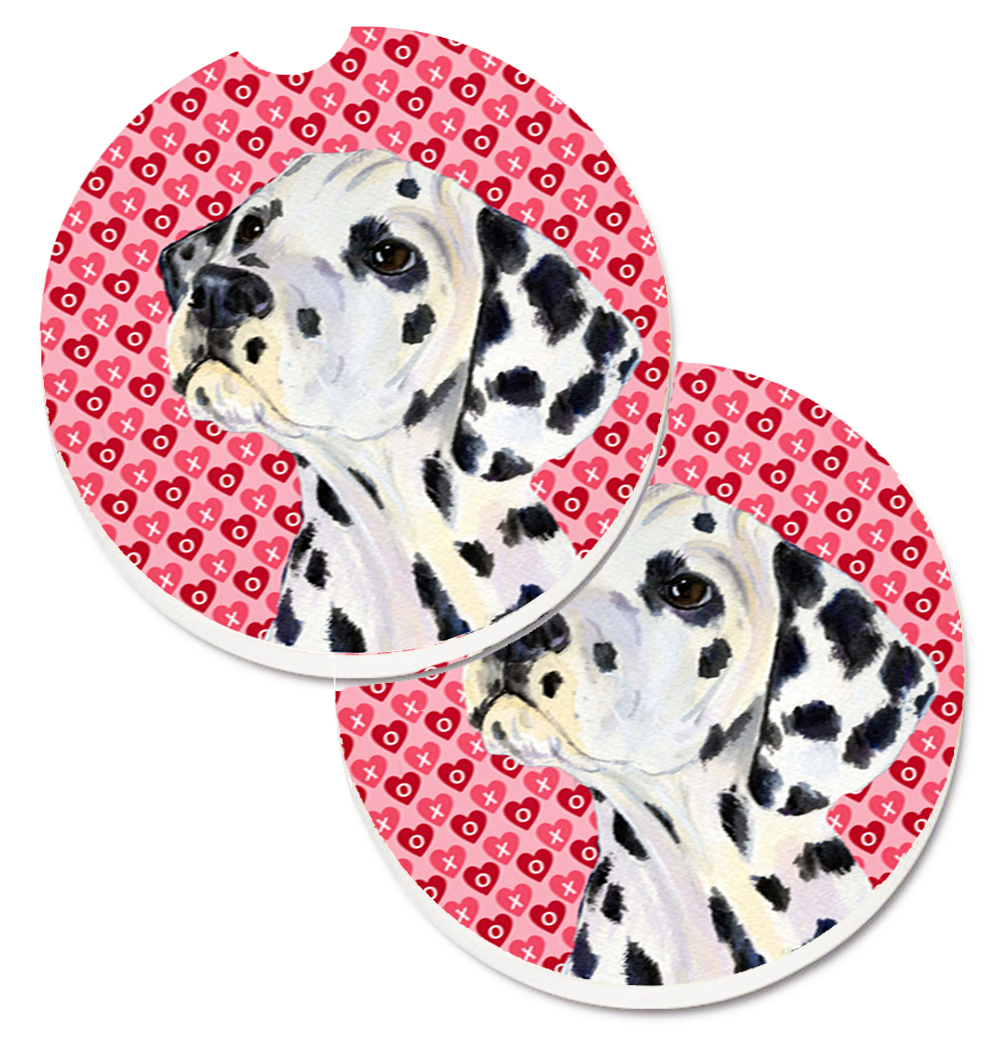 SS4492CARC Dalmatian Hearts Love & Valentines Day Portrait Set of 2 Cup Holder Car Coaster