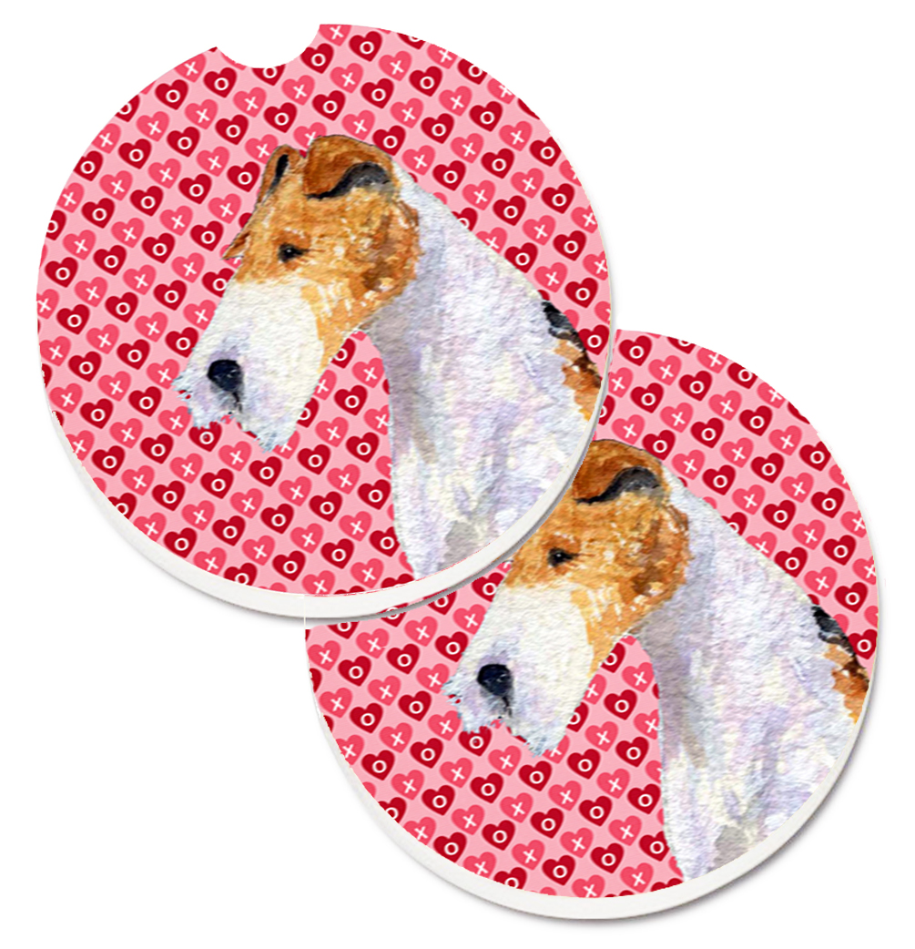SS4478CARC Fox Terrier Hearts Love & Valentines Day Portrait Set of 2 Cup Holder Car Coaster