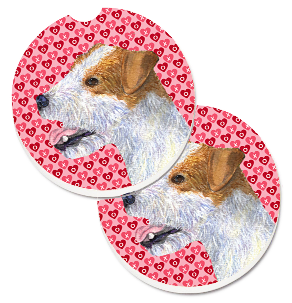 SS4504CARC Jack Russell Terrier Hearts Love & Valentines Day Portrait Set of 2 Cup Holder Car Coaster
