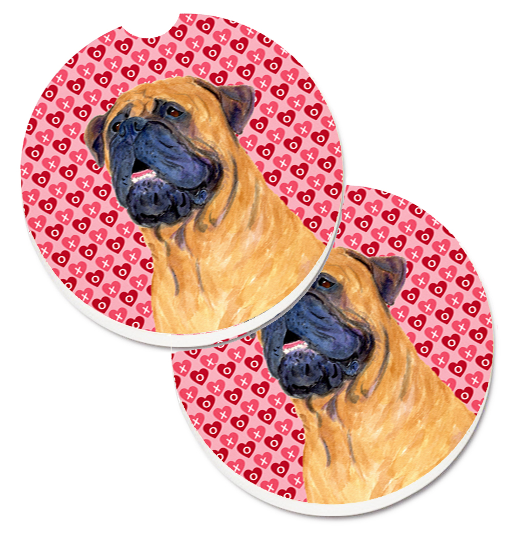 SS4520CARC Mastiff Hearts Love & Valentines Day Portrait Set of 2 Cup Holder Car Coaster