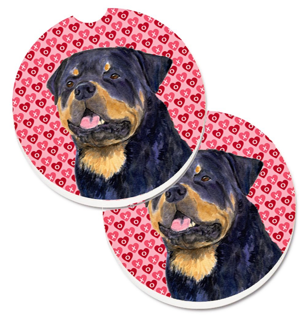 SS4524CARC Rottweiler Hearts Love & Valentines Day Portrait Set of 2 Cup Holder Car Coaster