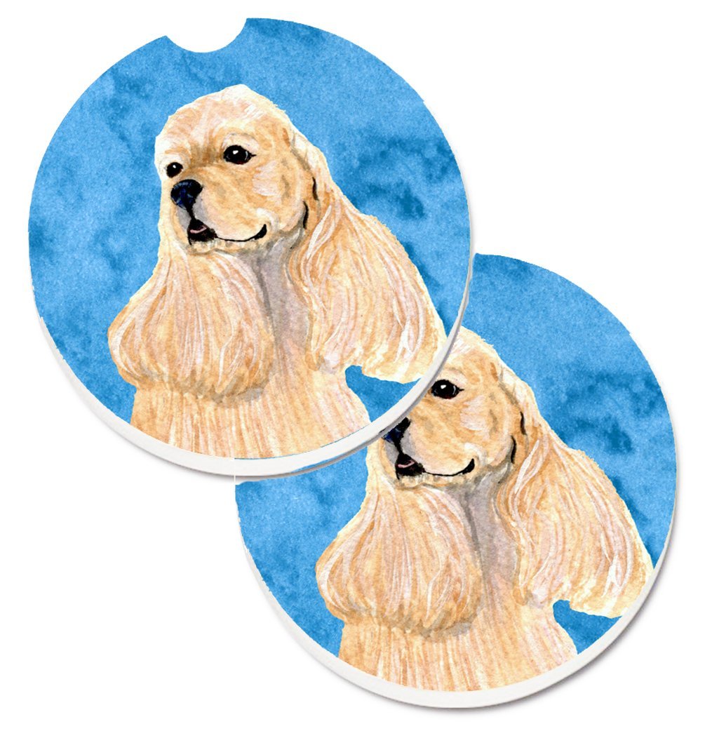 Blue Buff Cocker Spaniel Set of 2 Cup Holder Car Coaster