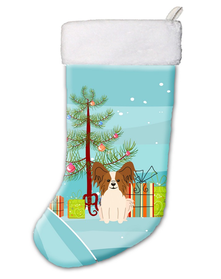 Merry Christmas Tree Papillon Red & White Christmas Stocking