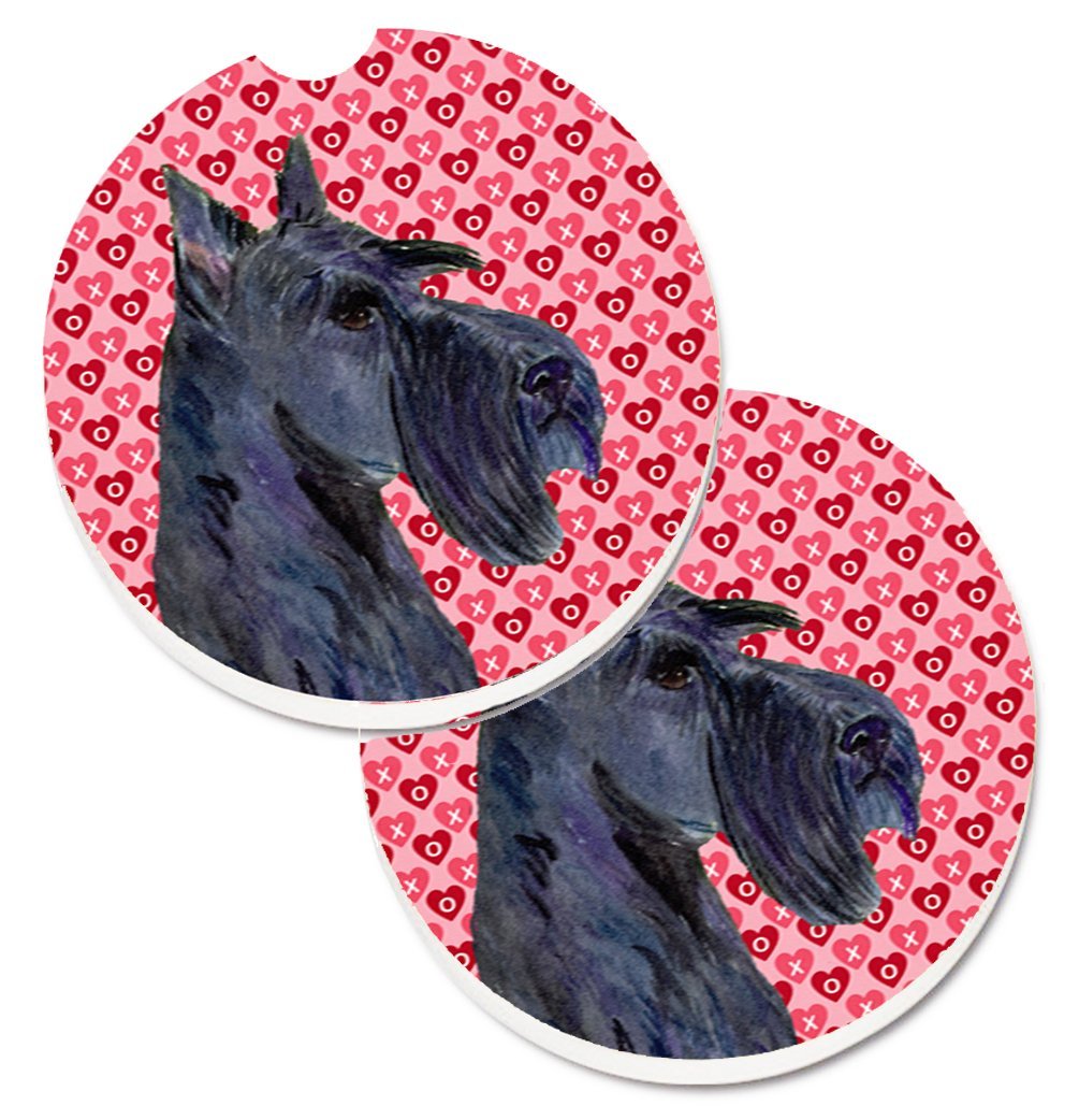SS4529CARC Scottish Terrier Hearts Love Valentines Day Portrait Set of 2 Cup Holder Car Coaster