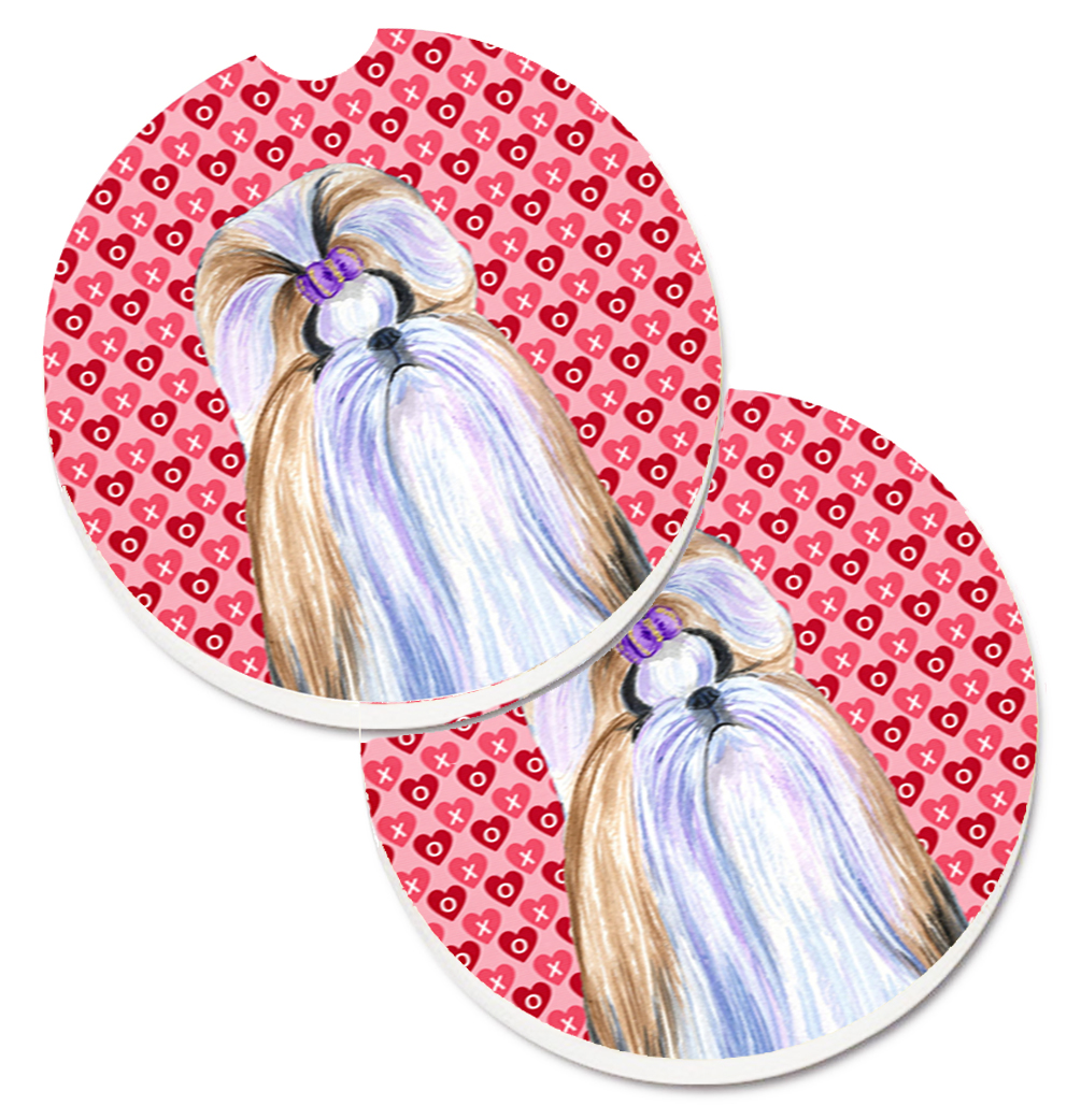 SS4465CARC Shih Tzu Hearts Love & Valentines Day Portrait Set of 2 Cup Holder Car Coaster
