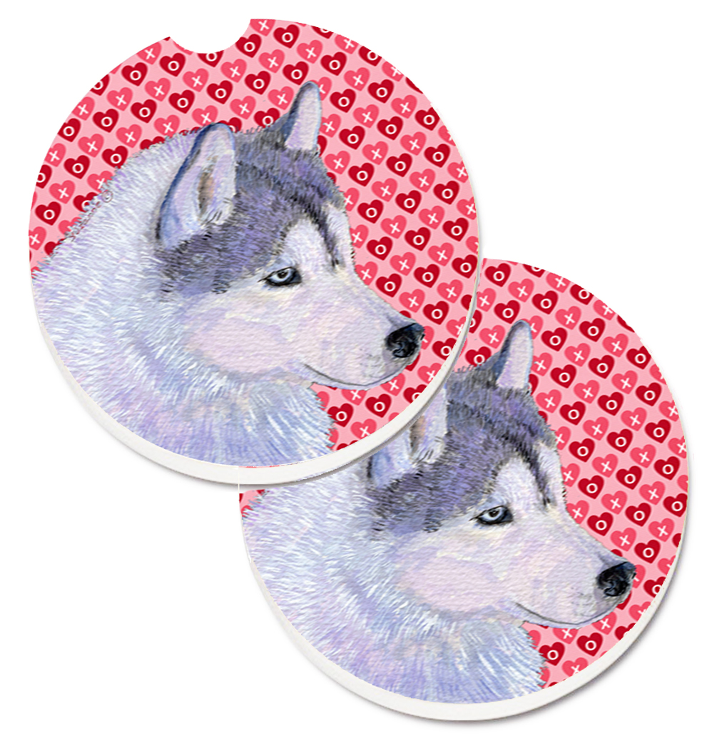 SS4464CARC Siberian Husky Hearts Love Valentines Day Set of 2 Cup Holder Car Coaster