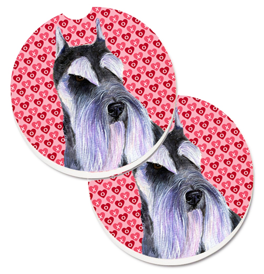 SS4477CARC Schnauzer Hearts Love & Valentines Day Portrait Set of 2 Cup Holder Car Coaster