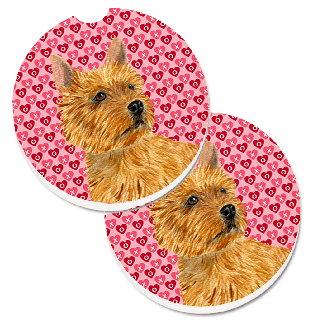 SS4499CARC Norwich Terrier Hearts Love & Valentines Day Portrait Set of 2 Cup Holder Car Coaster