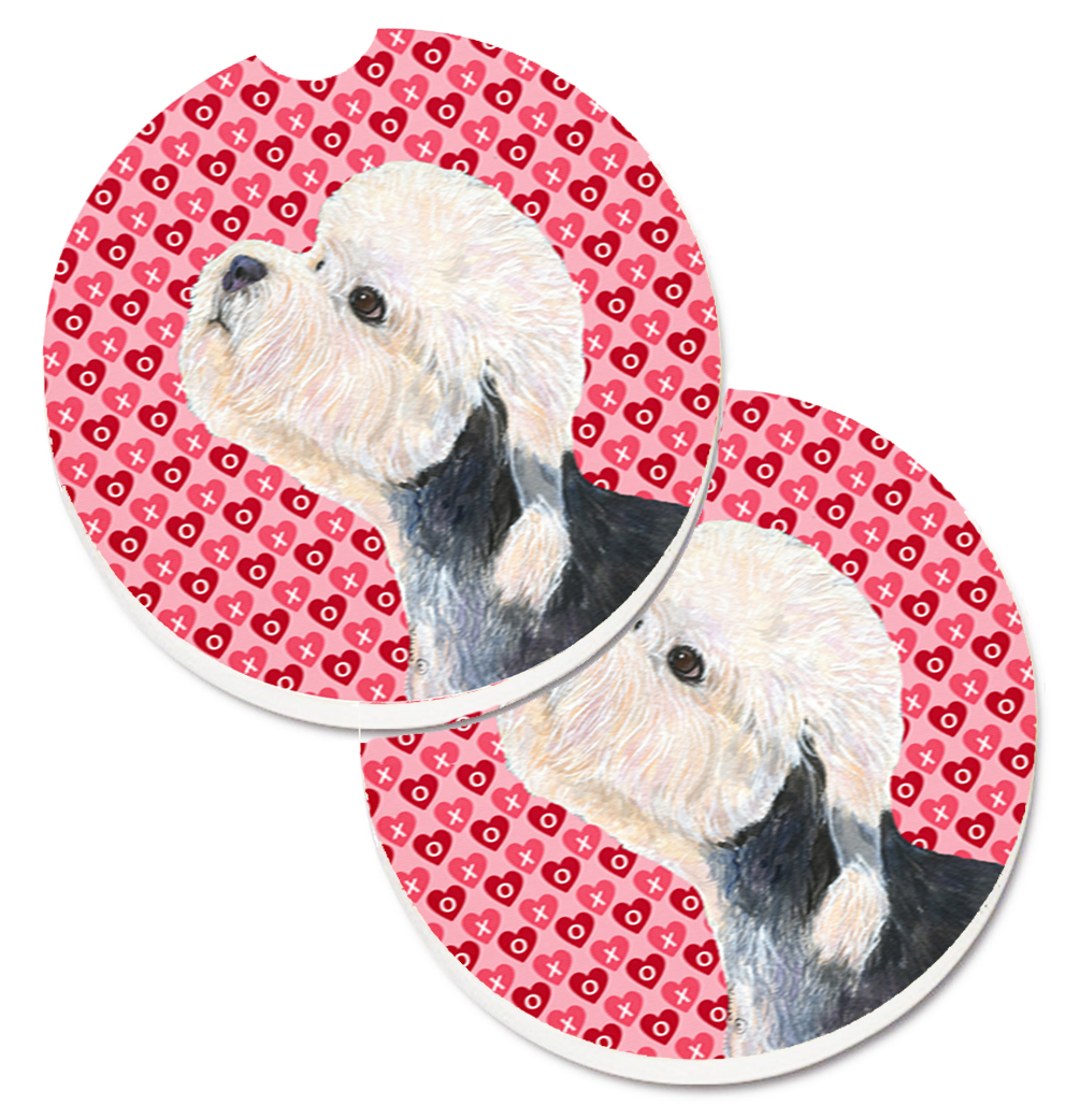 SS4503CARC Dandie Dinmont Terrier Hearts Love Valentines Day Set of 2 Cup Holder Car Coaster