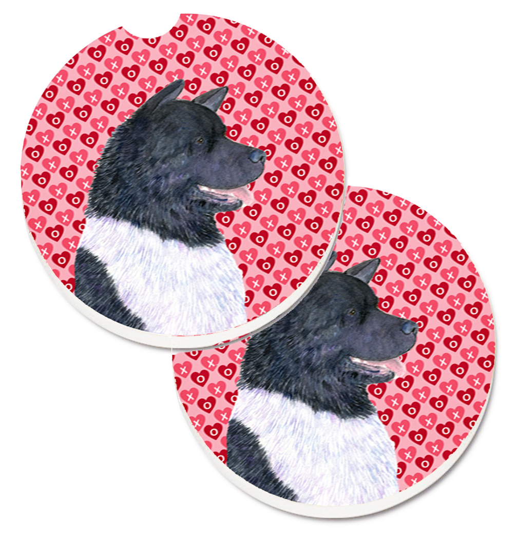 SS4521CARC Akita Hearts Love & Valentines Day Portrait Set of 2 Cup Holder Car Coaster