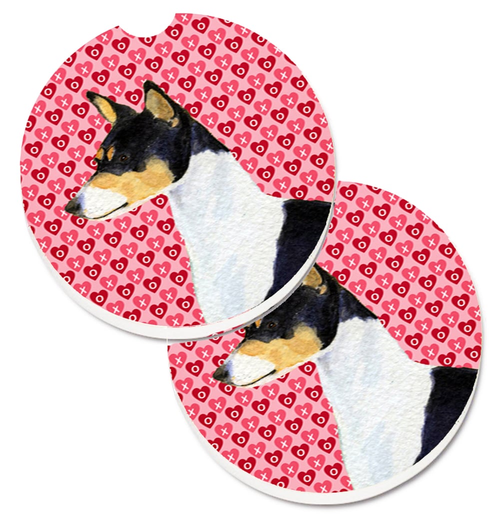 SS4514CARC Basenji Hearts Love & Valentines Day Portrait Set of 2 Cup Holder Car Coaster