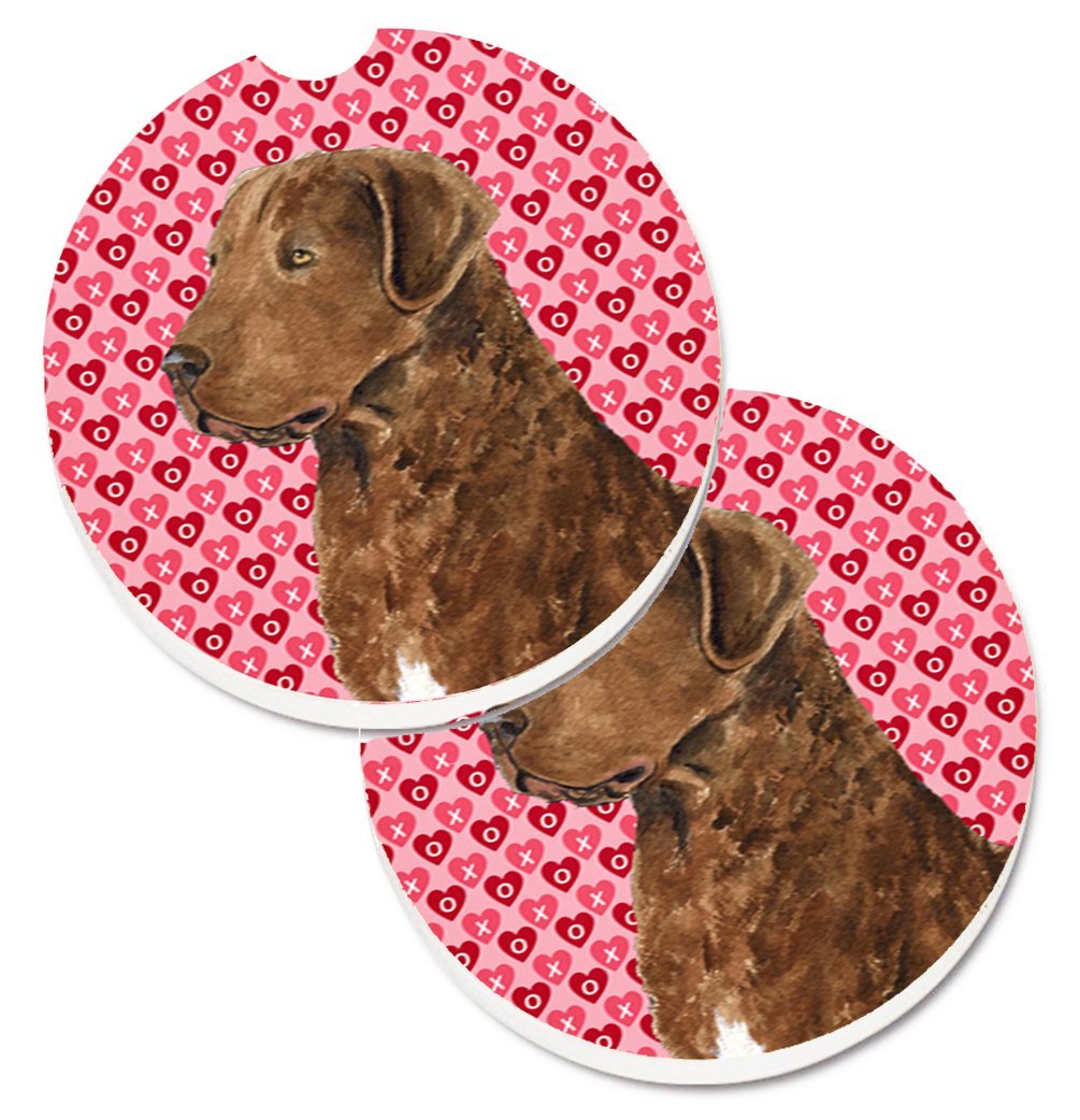 SS4531CARC Chesapeake Bay Retriever Hearts Love & Valentines Day Set of 2 Cup Holder Car Coaster