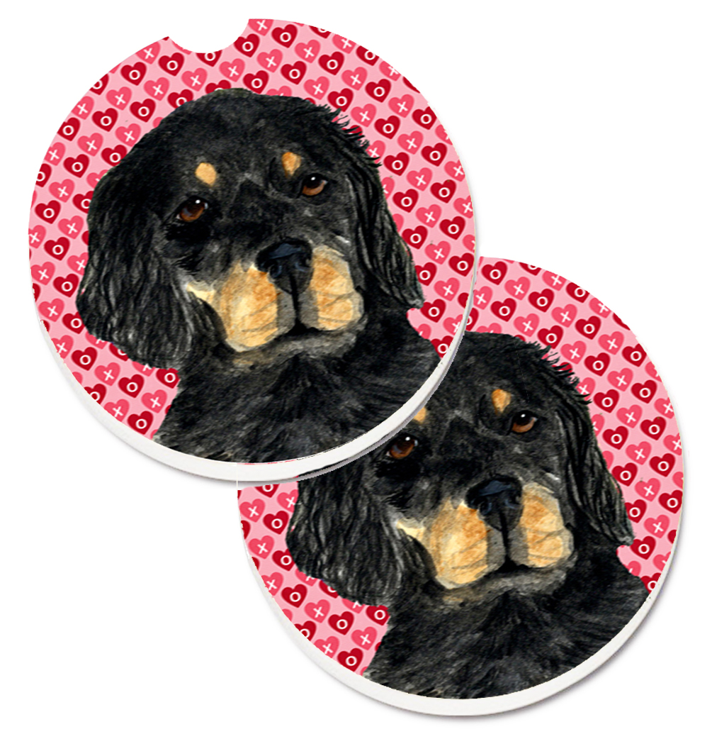 SS4515CARC Gordon Setter Hearts Love & Valentines Day Portrait Set of 2 Cup Holder Car Coaster
