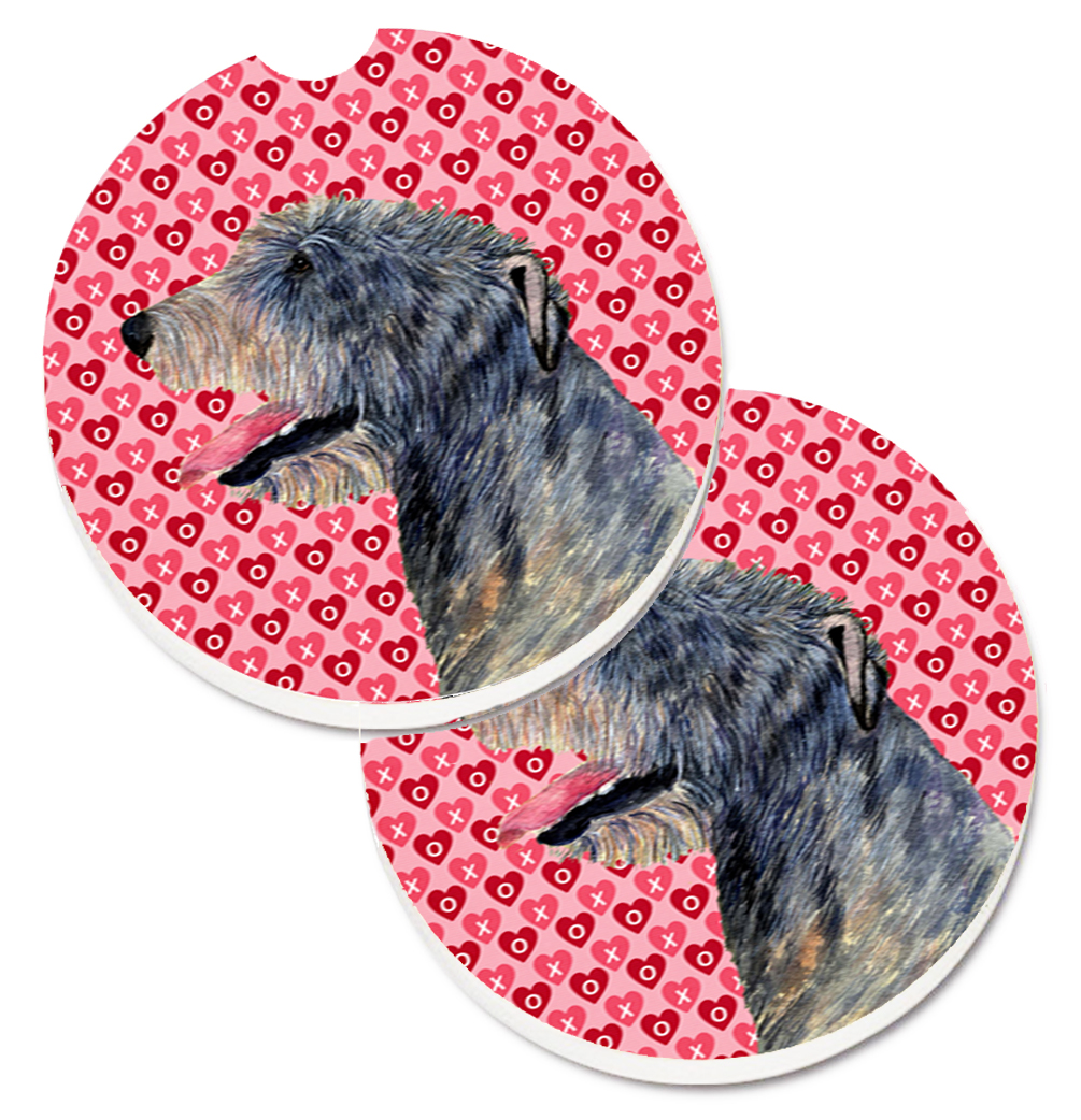 SS4506CARC Irish Wolfhound Hearts Love & Valentines Day Portrait Set of 2 Cup Holder Car Coaster